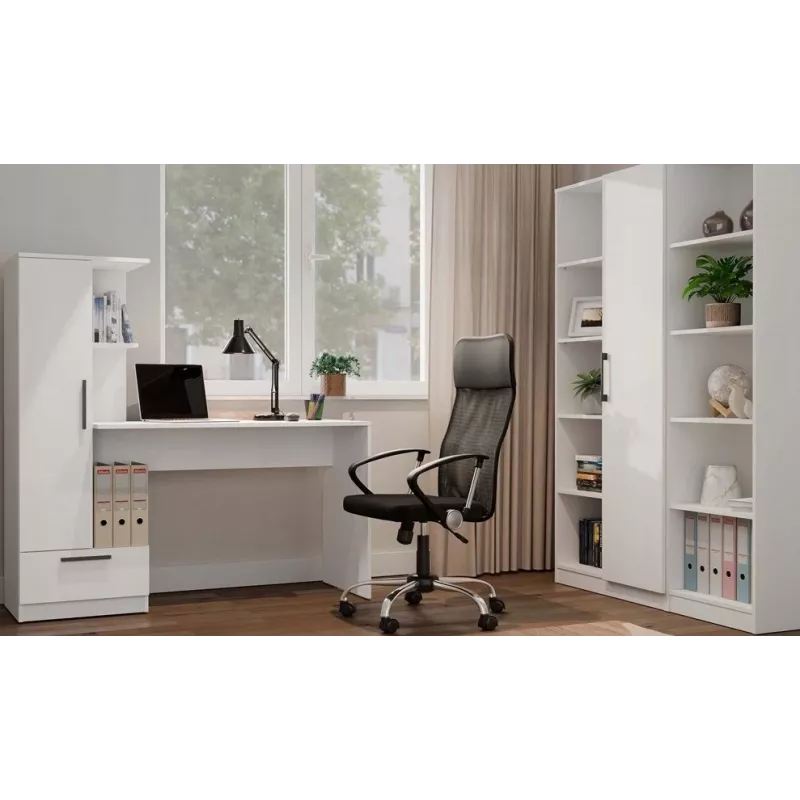 Cosmo Desk + Bookcase Set, White