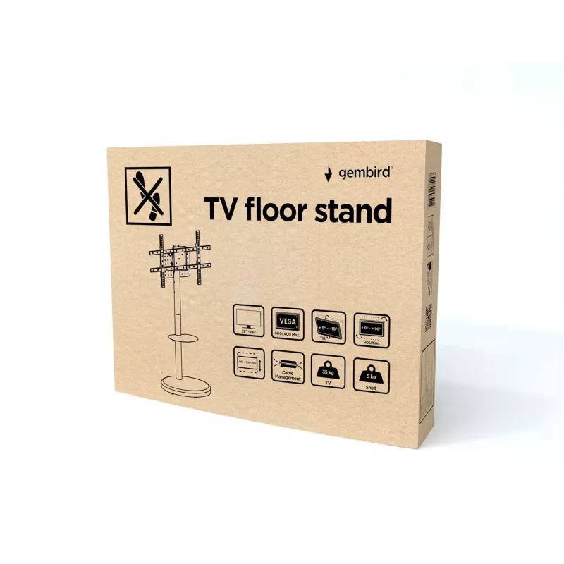 Floor TV stand GEMBIRD TVS-86TR-01-W for 37–86 inch TVs, white, swivel & tilt, VESA 200x200–600x400, max load 50 kg
