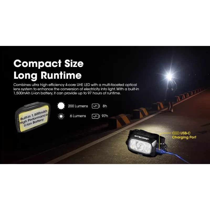 Headlamp Nitecore NU30 — compact wearable LED headlamp, up to 500 lumens, multiple output levels, red-light mode