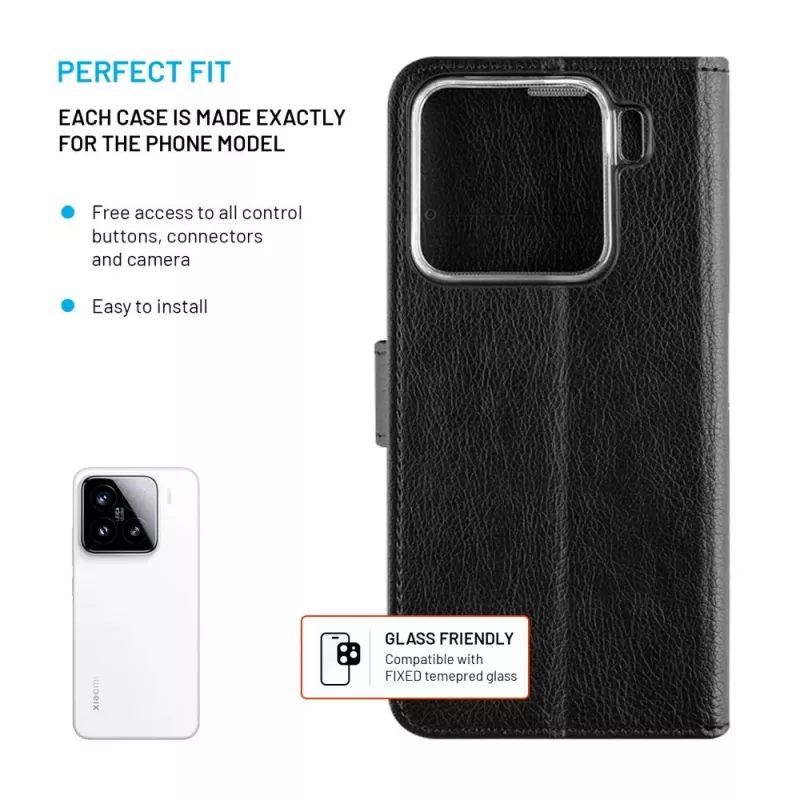 Fixed Opus | Book Case | Xiaomi | 15 | Leather | Black