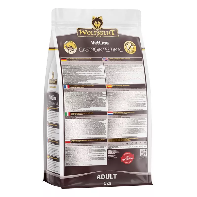 Dry dog food Wolfsblut VetLine Gastrointestinal Duck 2 kg — veterinary diet for digestive support, 20% protein, 10% fat