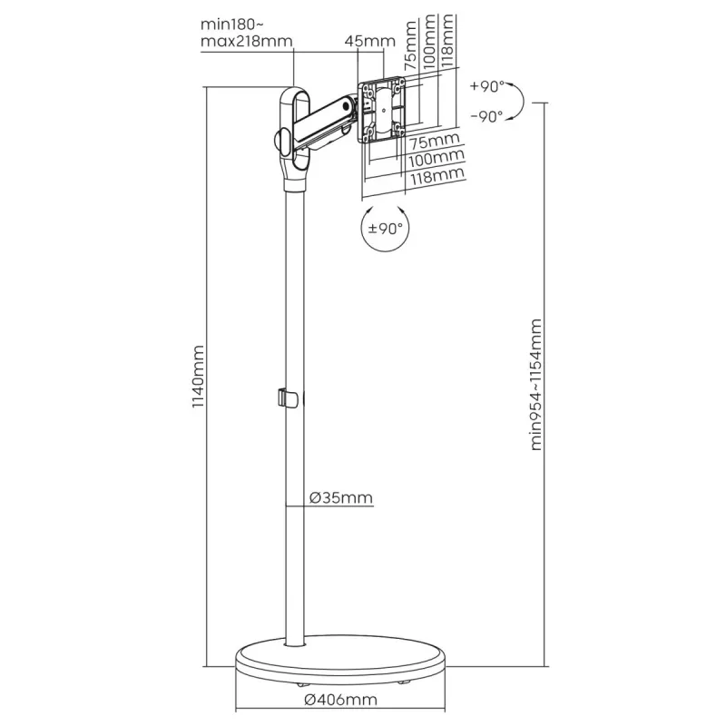 Mobile TV Monitor Stand MACLEAN MC-970W for 17–35 inch TVs with adjustable height and wheels