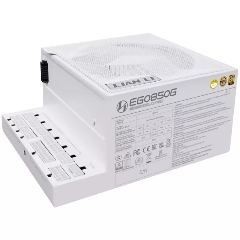 Lian Li EDGE GOLD 850 80 PLUS Gold Power Supply, PCIe 5.1, ATX 3.1 - 850 Watt, white