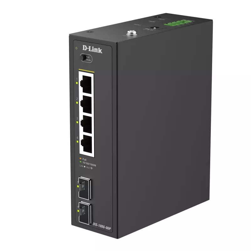 D-Link 6-Port Gigabit Industrial PoE+ Unmanaged Switch with 2 x SFP Ports
