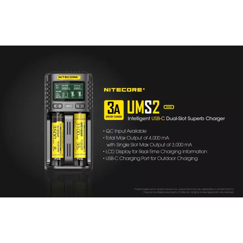 Nitecore UMS2 battery charger Household battery DC Lithium-Ion Nickel-Cadmium