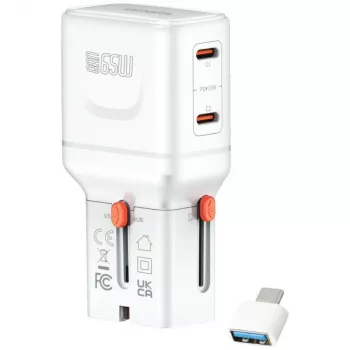 Travel charger World 65W USB-C + USB-A white
