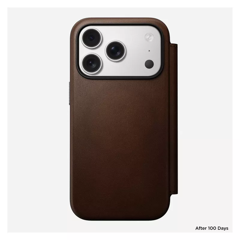 Leather folio phone cover Nomad Modern Leather Folio for iPhone 17 Pro — brown, fits 6.3 inch (16 cm), 4 card pockets
