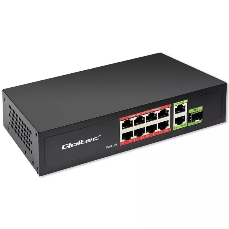 Ethernet Switch QOLTEC 52297 PoE RJ45 with PoE Uplink and SFP port