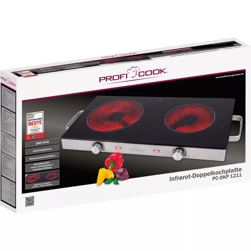 Ceramic Hob ProfiCook PC-DKP 1211, 2 cooking zones, glass-ceramic surface, rotary control