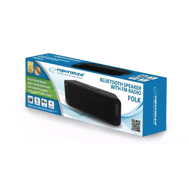 Stereo portable speaker ESPERANZA FOLK Black — 6 W RMS, Bluetooth, MicroSD, LiPo battery