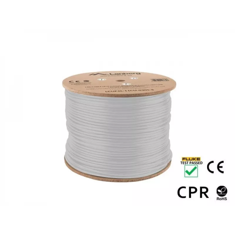Network cable LANBERG LCUF6L-11CU-0305-S U/FTP Cat6a on reel, 305 m, 23 AWG, 500 MHz, grey