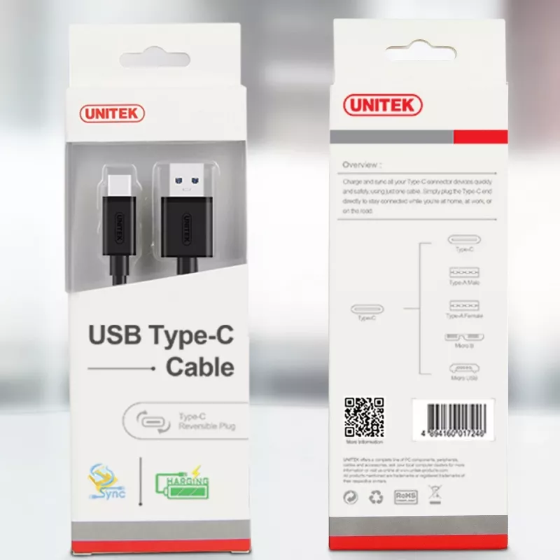 UNITEK Y-C474BK USB cable USB 3.2 Gen 1 (3.1 Gen 1) 1 m USB A USB C Black