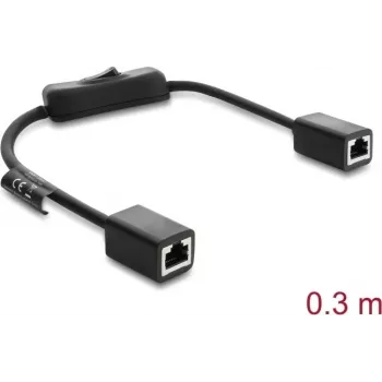 DELOCK RJ45 cable Cat.6 F/UTP 0.3 m with inline switch, blue to blue