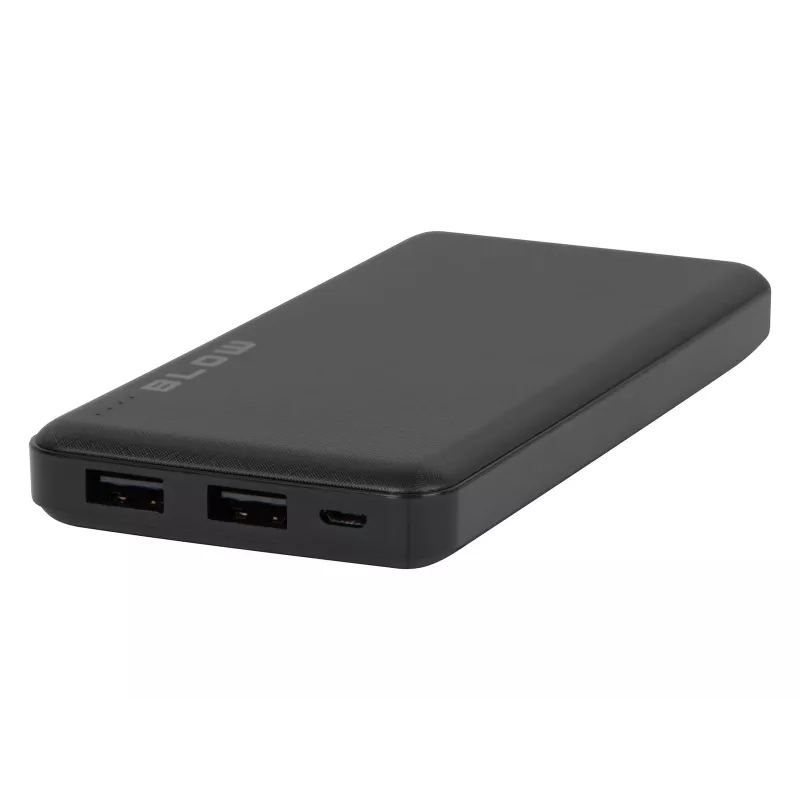 Portable power bank BLOW PB10A 10000mAh polymer battery, 2x USB-A outputs, 22.5W total, Micro‑USB input, black