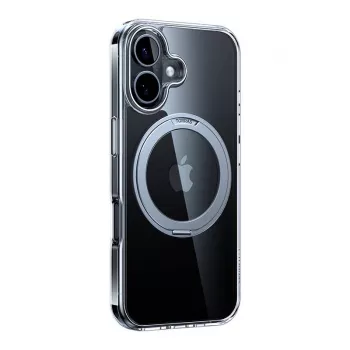 Protective smartphone case Torras Ostand Pro for iPhone 16, transparent, slim fit, supports wireless charging