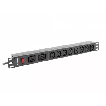 Rack-mount Power Distribution Unit LANBERG PDU-02I1908I-0200-C20-BK — 1U, 10×C13, 16A, 2 m cable, 19 inch
