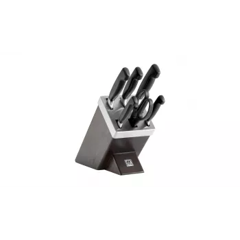 Knife/cutlery block set ZWILLING 35145-000-0 — 7-piece stainless steel blades, plastic handles, includes bread, paring, chef, carving knives, scissors slot