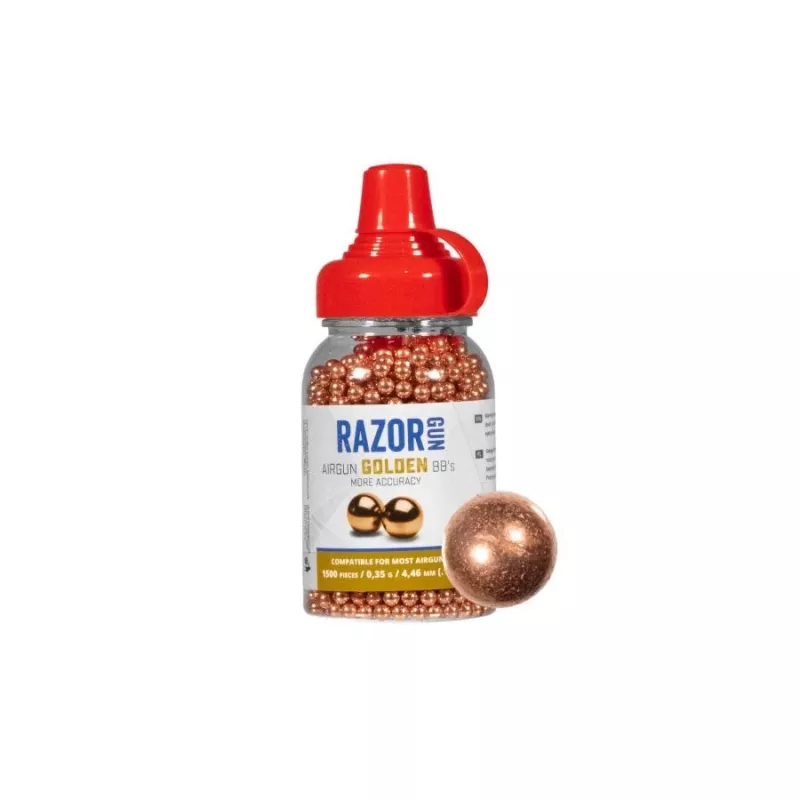Gun pellets RazorGun 4.46 mm steel BBs, copper finish, 1500 pcs, plastic dispenser