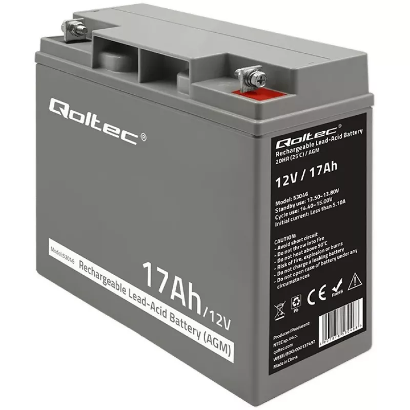 Qoltec 53046 AGM battery 12 V 17 Ah, max 255 A