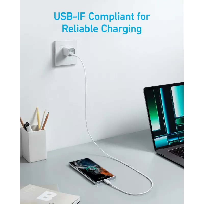 Anker Innovations 322 USB-C to Cable Nylon 0.9M 60WWhite - Cable - Digital/Data (A81F5G21)