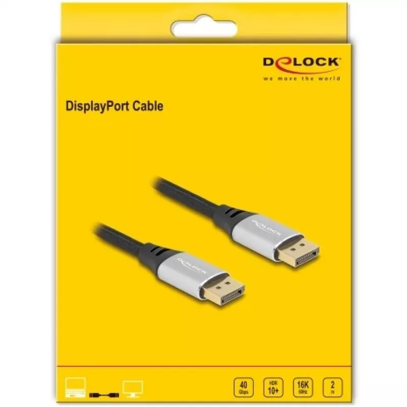 DeLOCK DisplayPort Cable 16K 60 Hz 2 m silver metal