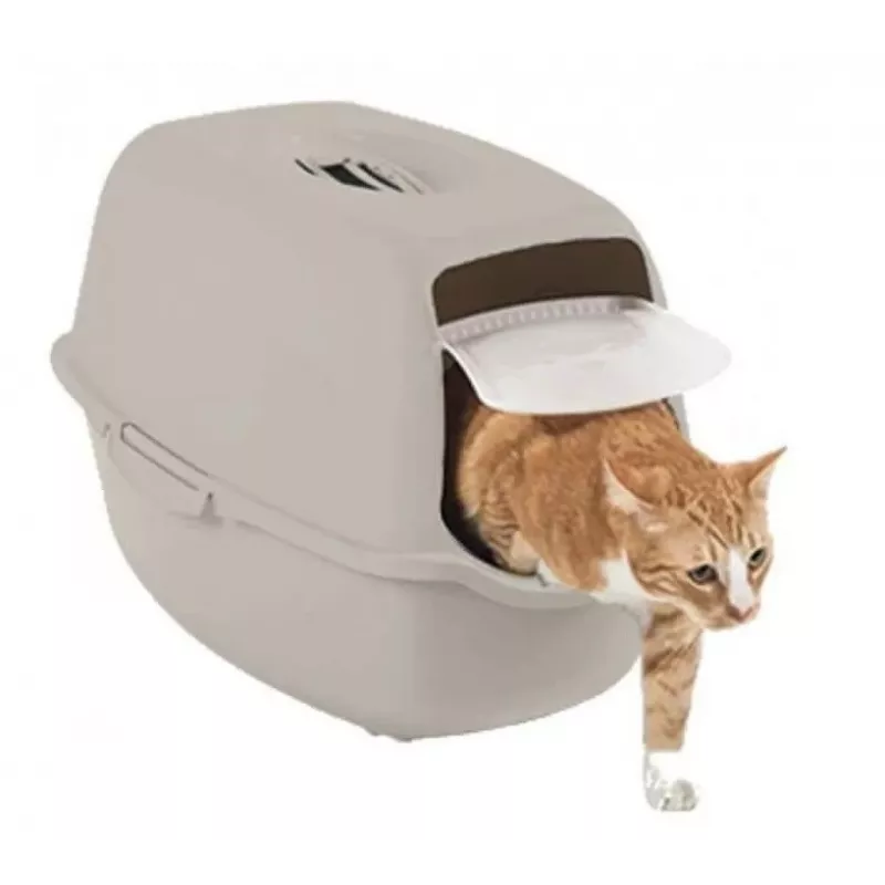 Cat litter tray rotho Kuweta Bailey beige – model 4004507422, compact covered litter box with carbon filter and carrying handle
