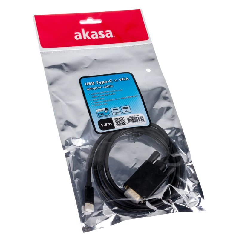 Cable gender changer USB Type-C VGA Akasa AK-CBCA17-18BK