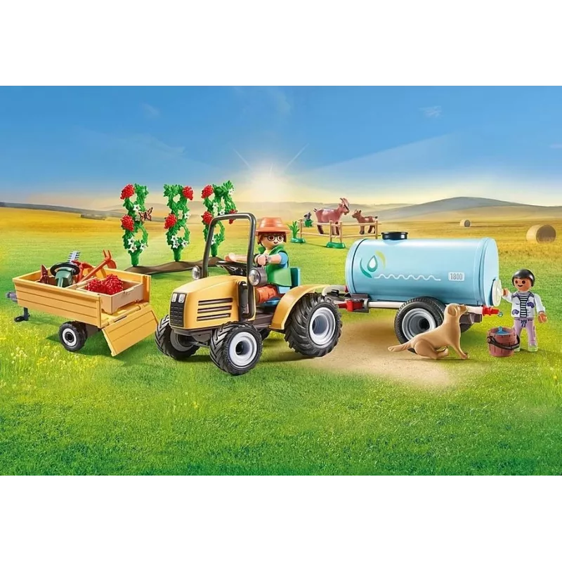 Playmobil 71442 Country: Tractor with Trailer and Water Tank Fresh Harvest on the Farm Learning About the Environment Fun Imaginative Role-play Su