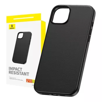 Phone case Baseus iPhone 15 Pro Max Fauxther Series Black — protective hard shell, faux leather finish