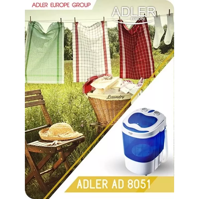 Adler | AD 8051 | Washing machine | Energy efficiency class | Top loading | Washing capacity 3 kg | Unspecified RPM | Depth 37 cm | Width 38 cm | White/Blue