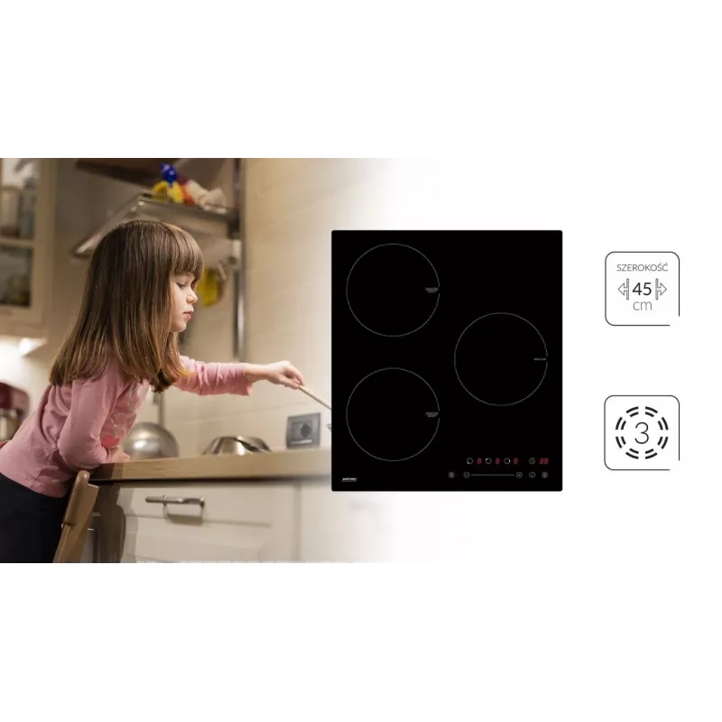 Built-in 45 cm induction hob MPM 45-IM-07 — 3 cooking zones, black, touch control