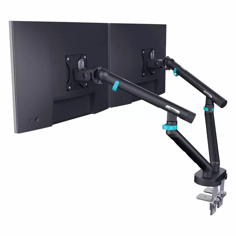 Monitor mount DIGITUS Dual design for 2×35 inch screens, clamp, 2×10 kg, VESA 75×75–100×100, tilt -45–90°
