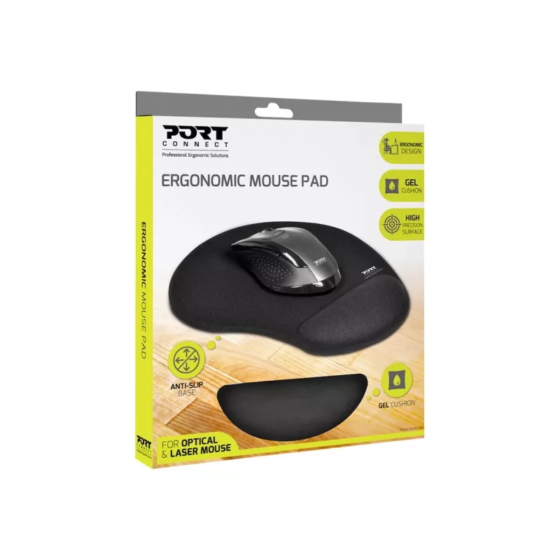 PORT CONNECT | Ergonomic Mouse Pad | 200 x 230 x 20 mm | Black