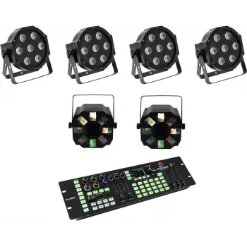 LED floor set EUROLITE SLS-7 HCL 4x + LED FE-700 2x with DMX Color Chief controller