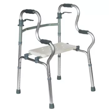 Rehabilitation walker REHA FUND RF-133 3in1, aluminium/steel frame, adjustable height 81–99 cm, 2 wheels, seat, max load 100 kg