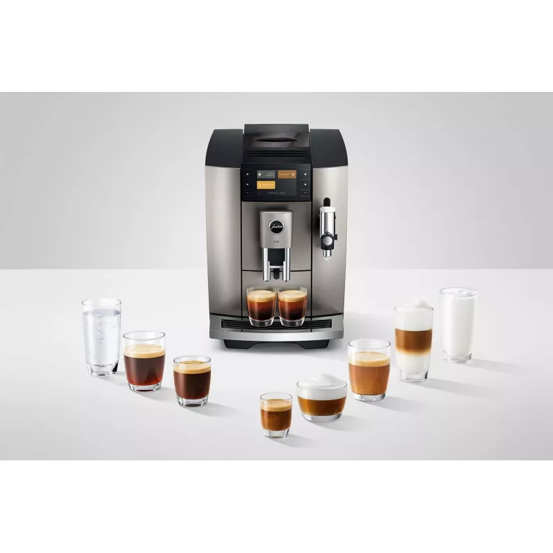 Espresso machine JURA E8 Fully-auto 1.9 L Silver — 15 bar, 3.5 inch display, grinder, milk frother