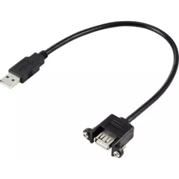 Renkforce USB Cable USB 2.0 USB-A Plug, USB-A Socket 0.25 m Black for installation, screw-lock RF-5720402 (RF-5720402)