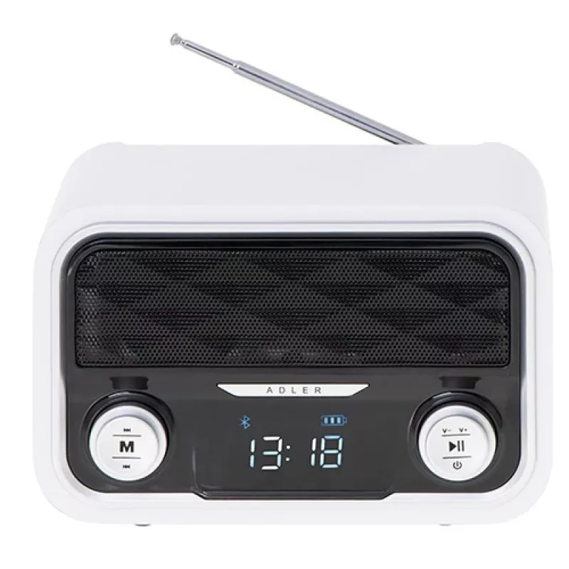 Portable radio Adler AD 1185 — FM, Bluetooth 4.0, MP3, SD card, AUX, 1800 mAh battery, LCD display, micro-USB charging