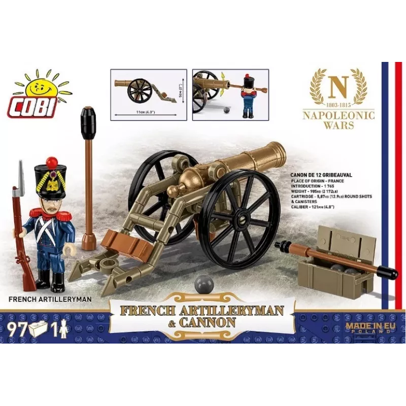 French Artilleryman with Cannon Building Blocks Set, 97 Pieces