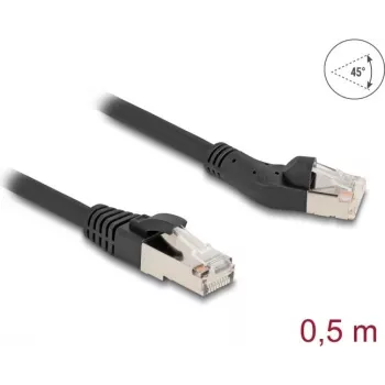 Network Cable DeLOCK RJ45 Cat.8.1 Plug 45° Left 0.5m Black