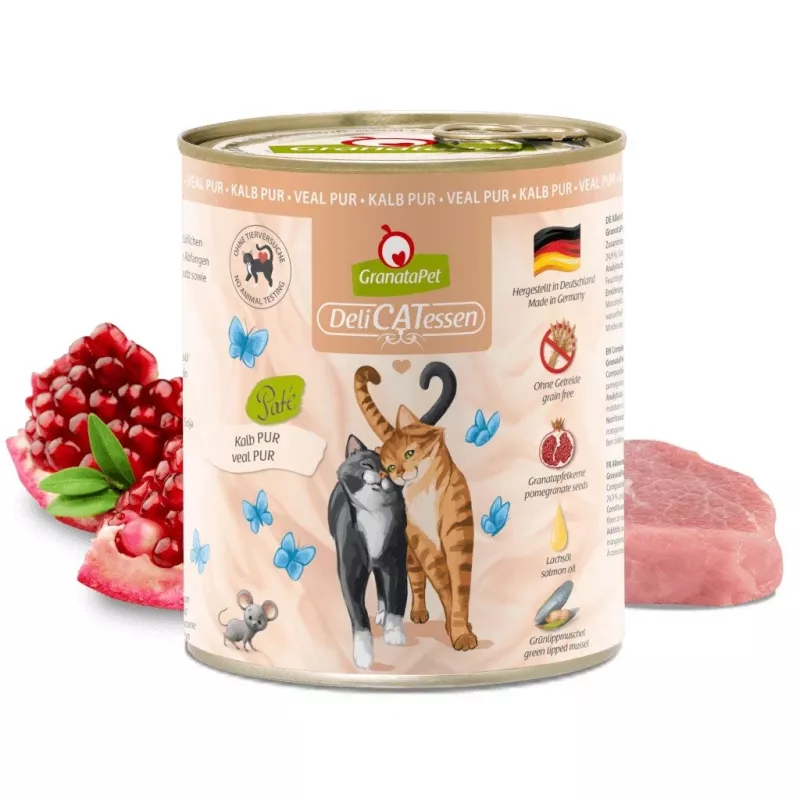 Wet cat food Fox4Pets DeliCATessen Pur Veal 800 g can, adult, complete feed, hypoallergenic, gluten- and soy-free