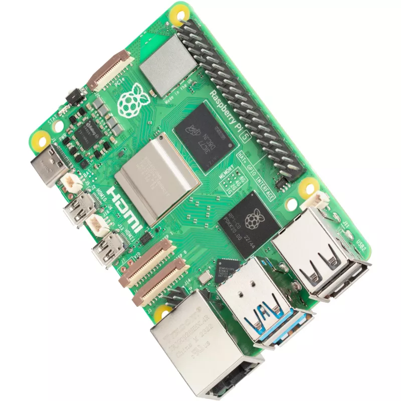 Single-board computer Raspberry Pi 5 development board — 2400 MHz Arm Cortex-A76, up to 16 GB LPDDR4x, MicroSD, USB 3.2, Wi‑Fi 5