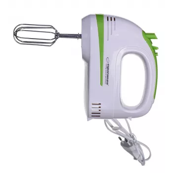Hand mixer ESPERANZA EKM011 — 400 W, 5 speeds, turbo, dough hooks and beaters, 220–240 V, white/light green