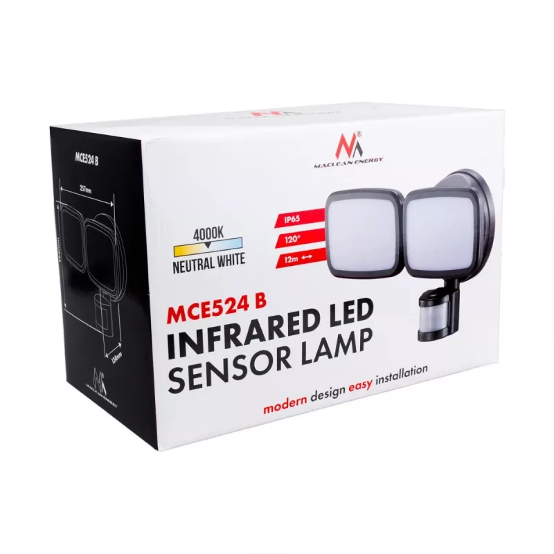 LED wall lamp MACLEAN MCE524 with PIR motion sensor, model MCE524 B