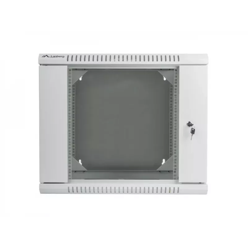Lanberg WF02-6609-10S 19 inch 9U Wall-Mounted Double-Section Rack Cabinet, 600x600 mm, Grey, 60 kg Load, Tempered Glass Door