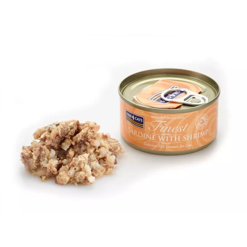 Wet cat food FISH4DOGS Sardine with shrimp 70 g — complete canned adult cat food, fish flavour