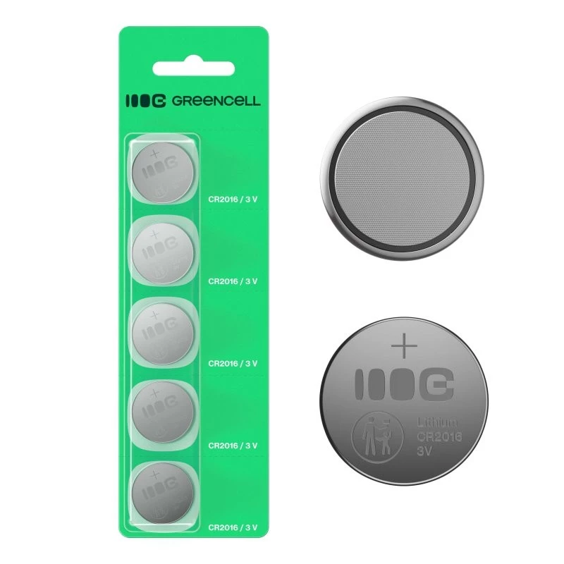 Button Lithium Battery Green Cell CR2016 3V — Pack of 5