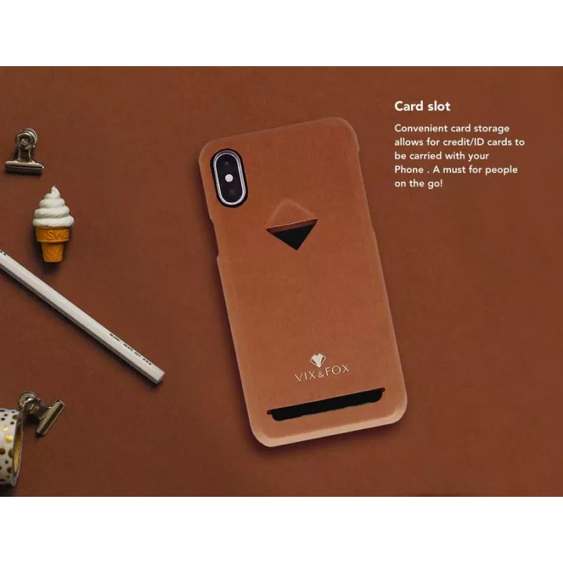 Card Slot Back Shell VixFox for iPhone XSMAX — caramel brown, back case with card pocket