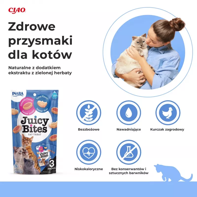 Wet cat treats INABA Juicy Bites Chicken and Tuna 3 x 11 g sachets, grain-free, protein 24%, moisture 71%