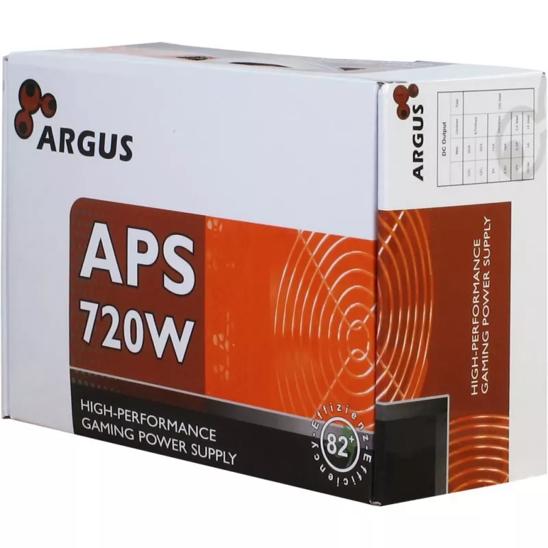 INTER TECH Argus APS-720W - Power Supply Units (115-230 V, 20+4 Pin ATX, 47-63 Hz, 12V1,+12V2,+3.3V,+5V,+5Vsb,12V, Active, ATX, Black)